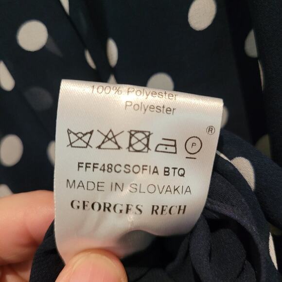 Georges Rech Paris A-Line Tiered Midi Navy Blue Polka Dot Dress-Size EU 38, US 8 - Picture 9 of 9